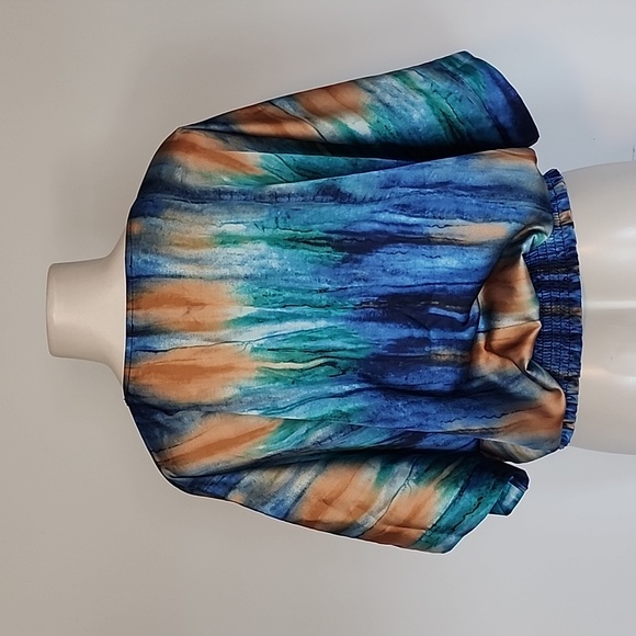 Marc New York blue/green elastic hem pullover blouse-M - Picture 5 of 9